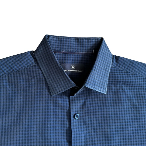 Men’s Navy Checkered Dress Shirt Sz Lg - Picture 3 of 14